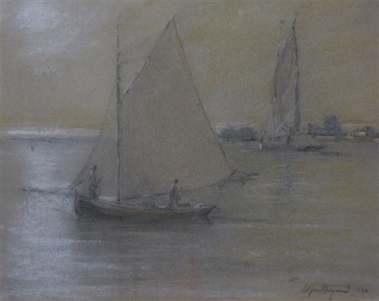 Alfred Hayward (1856-1939) Fishing boats off the coast, 7 x 9.5in.